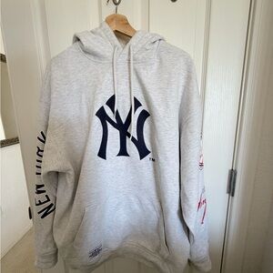 New Era Light Gray Pullover Hoodie with Navy Logo